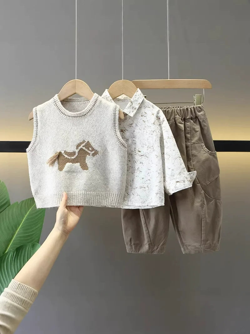 Conjunto Infantil 3 Peças Tricô Cavalinho