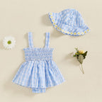 Body Infantil + Chapéu Azul Florzinhas