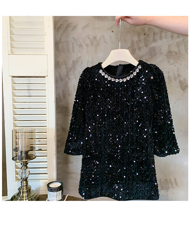 Vestido Infantil Preto de Lantejoulas