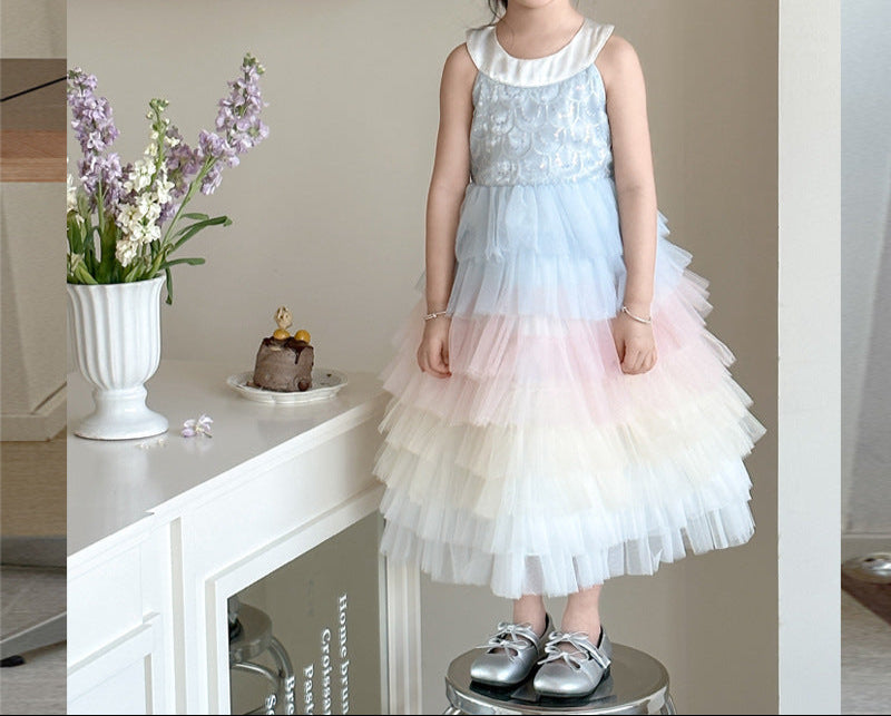 Vestido De Festa Infantil Camadas Coloridas