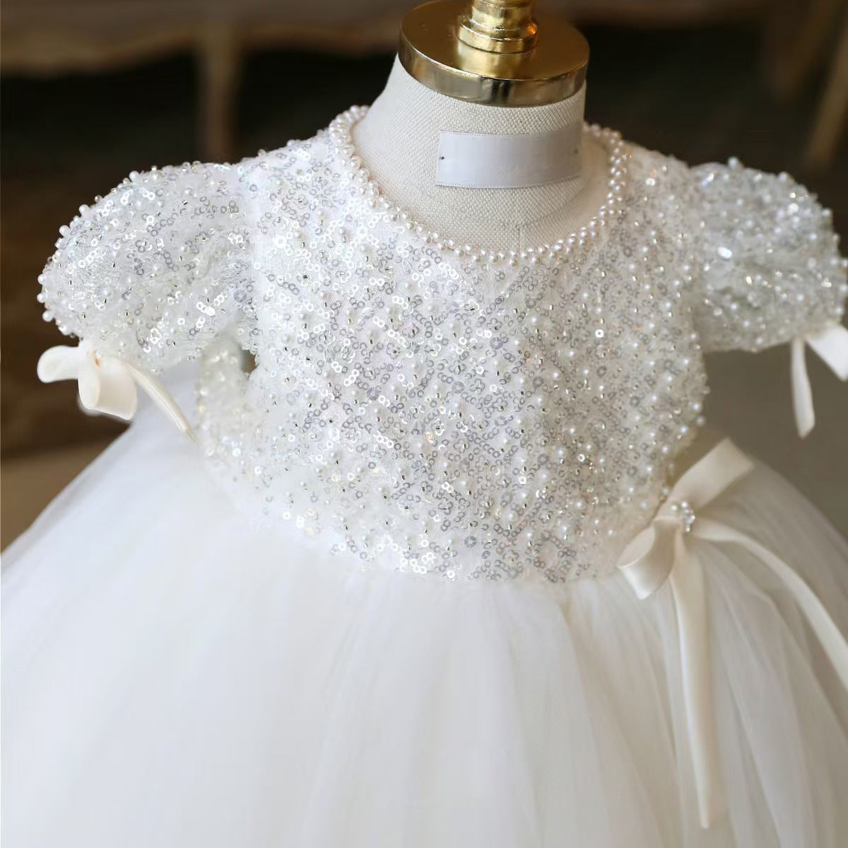 Vestido Infantil Branco Lantejoulas e Tule