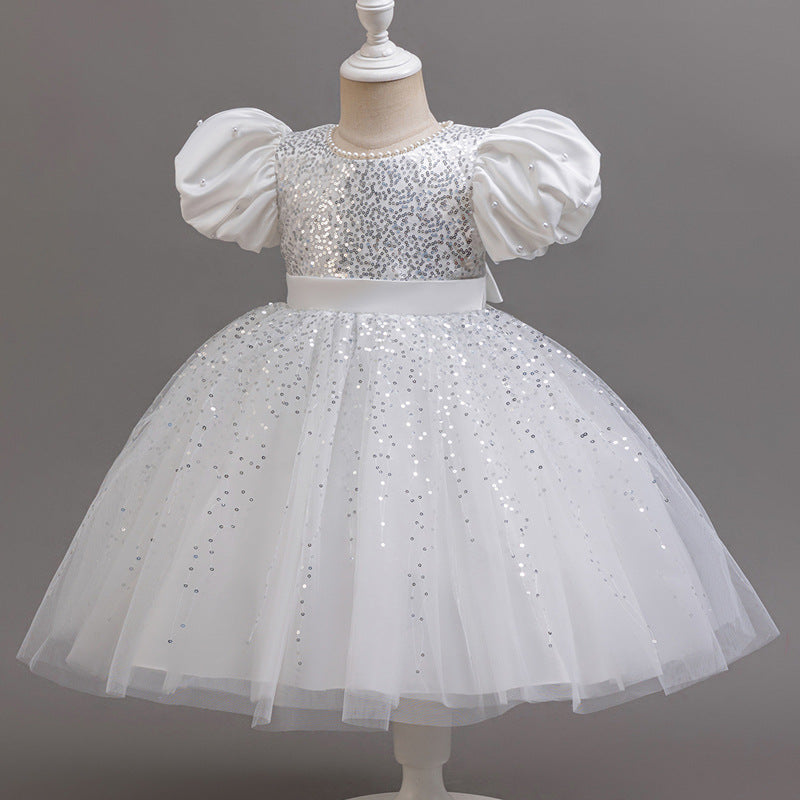 Vestido Infantil Tule Pérolas Bufante