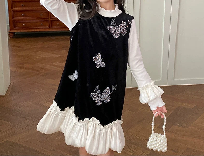 Vestido Infantil Veludo Borboletas