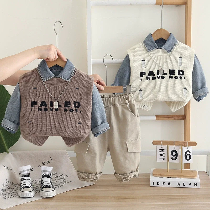 Conjunto 3 Peças Colete e Jeans