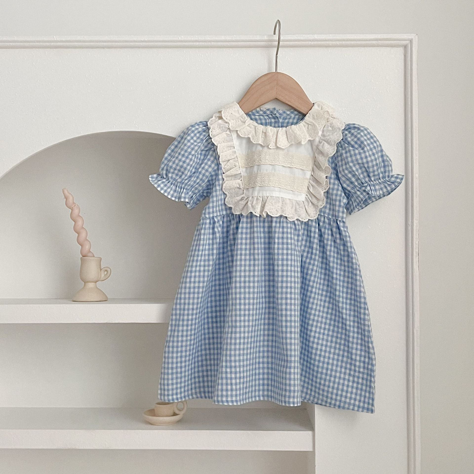 Vestido Infantil Azul Xadrez