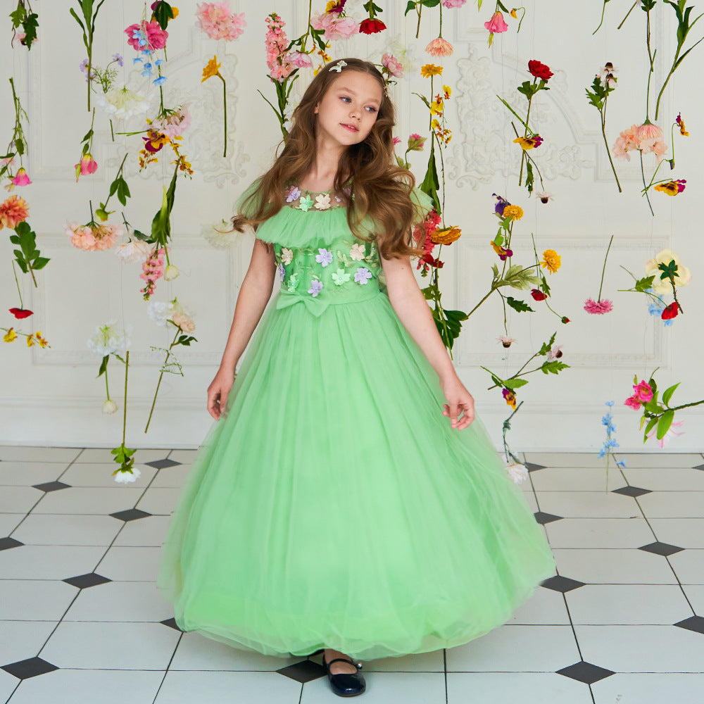 Vestido Infantil Verde Florzinhas e Lacinho