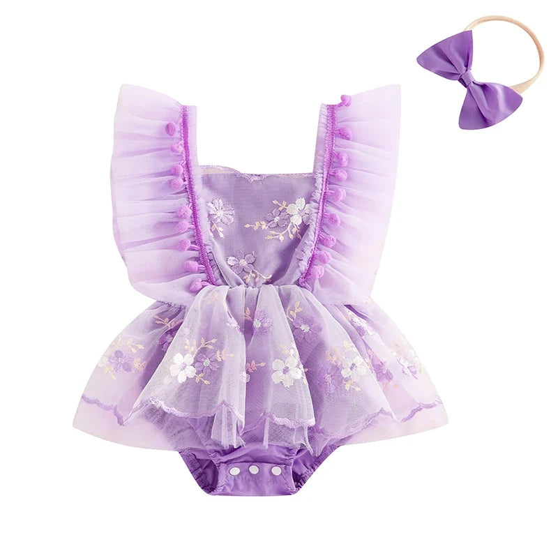 Body Infantil Feminino Floral  Com Tule