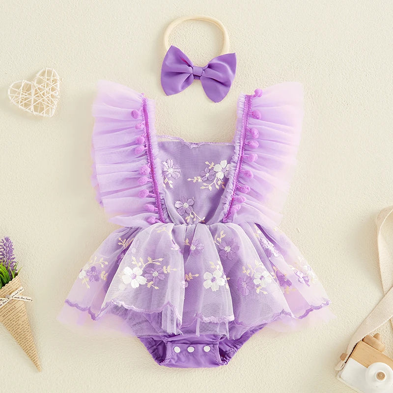 Body Infantil Feminino Floral  Com Tule