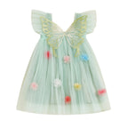 Vestido Infantil De Tule com Asas e Florzinhas