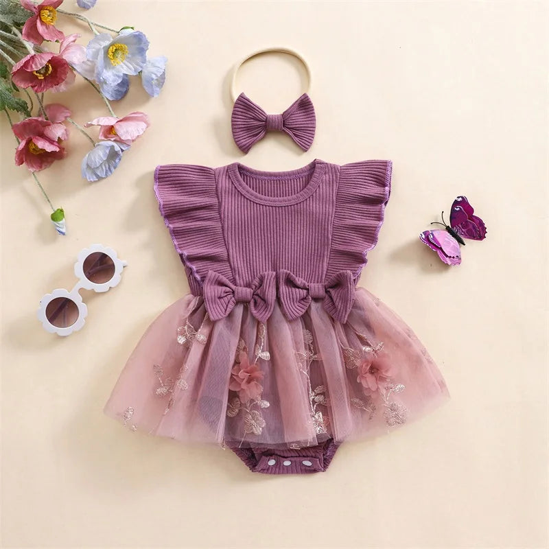 Body Infantil Feminino Lacinhos Tule Floral