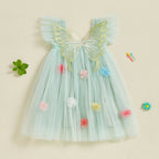 Vestido Infantil De Tule com Asas e Florzinhas