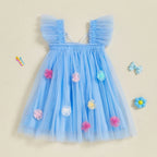 Vestido Infantil De Tule com Asas e Florzinhas