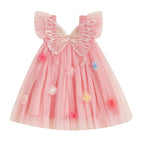 Vestido Infantil De Tule com Asas e Florzinhas