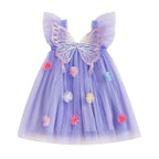 Vestido Infantil De Tule com Asas e Florzinhas