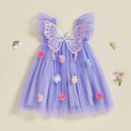 Vestido Infantil De Tule com Asas e Florzinhas