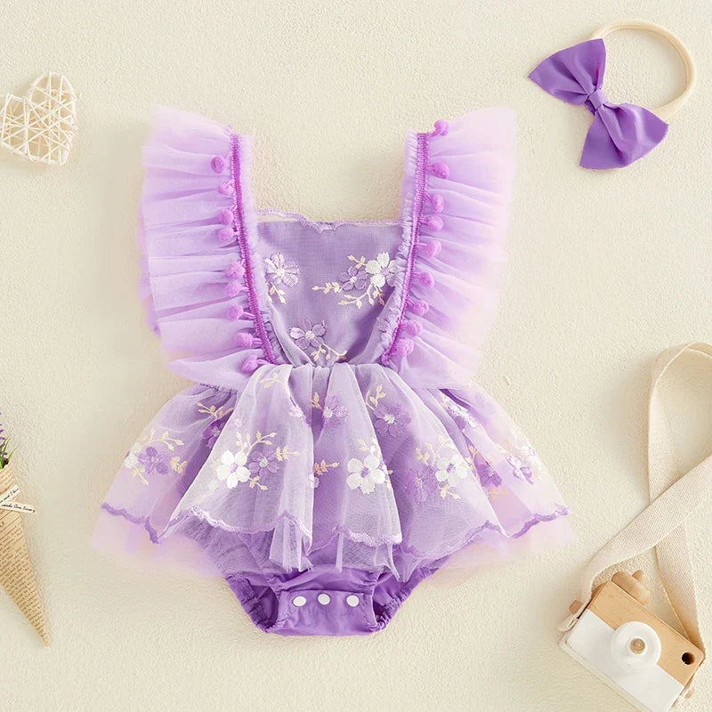 Body Infantil Feminino Floral  Com Tule