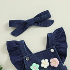 Body Jardineira Infantil Jeans Florzinhas