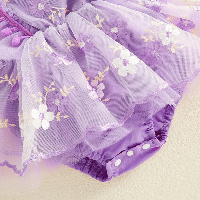 Body Infantil Feminino Floral  Com Tule