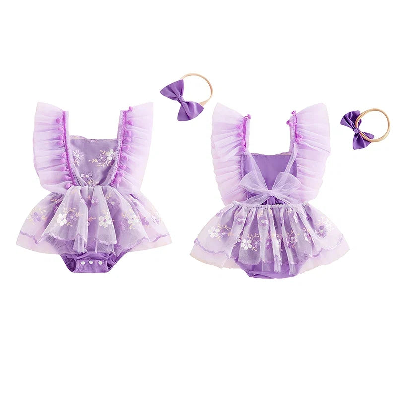 Body Infantil Feminino Floral  Com Tule