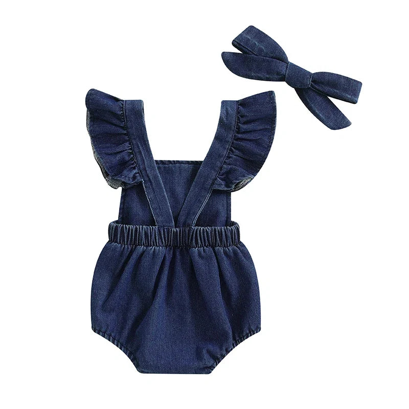 Body Jardineira Infantil Jeans Florzinhas