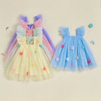 Vestido Infantil De Tule com Asas e Florzinhas