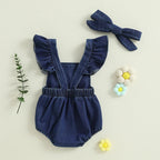 Body Jardineira Infantil Jeans Florzinhas