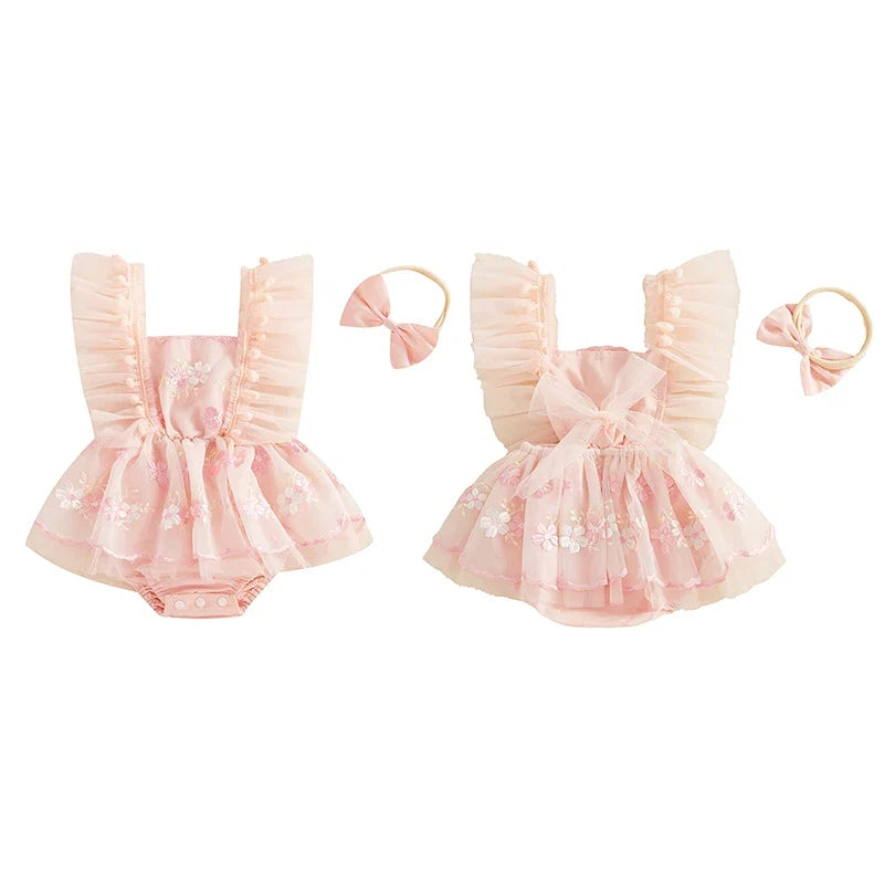 Body Infantil Feminino Floral  Com Tule