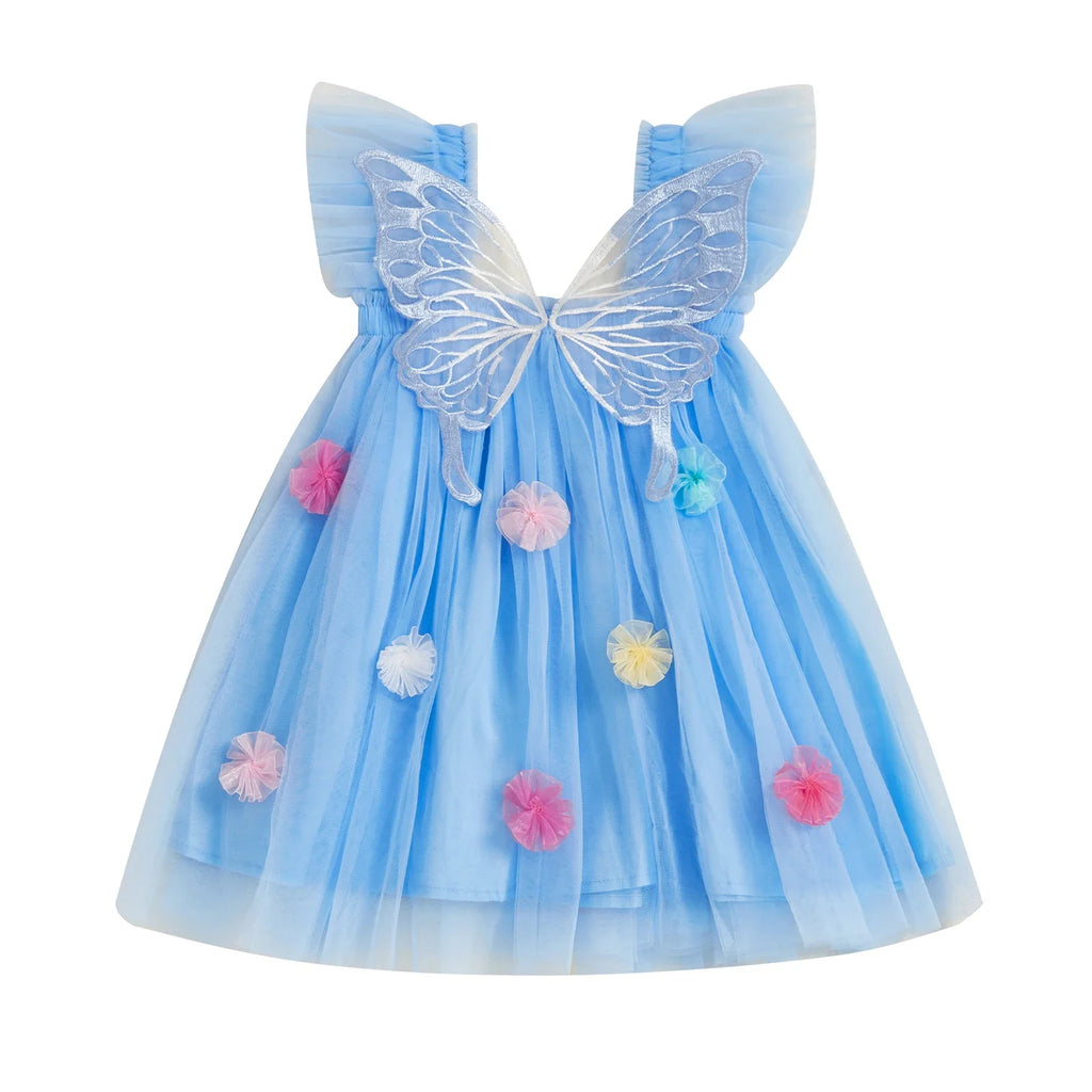 Vestido Infantil De Tule com Asas e Florzinhas