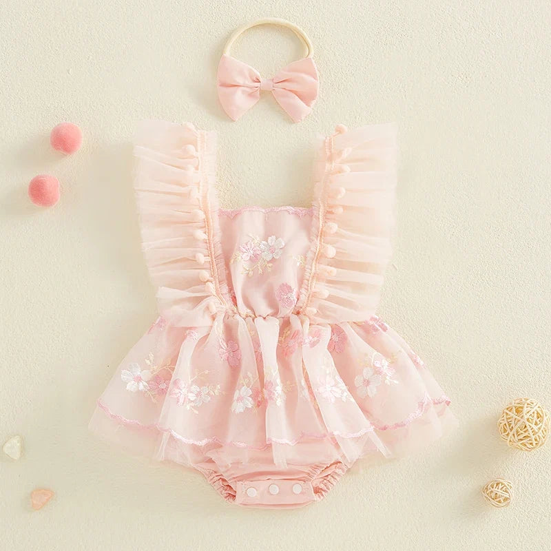 Body Infantil Feminino Floral  Com Tule