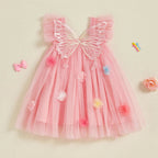 Vestido Infantil De Tule com Asas e Florzinhas
