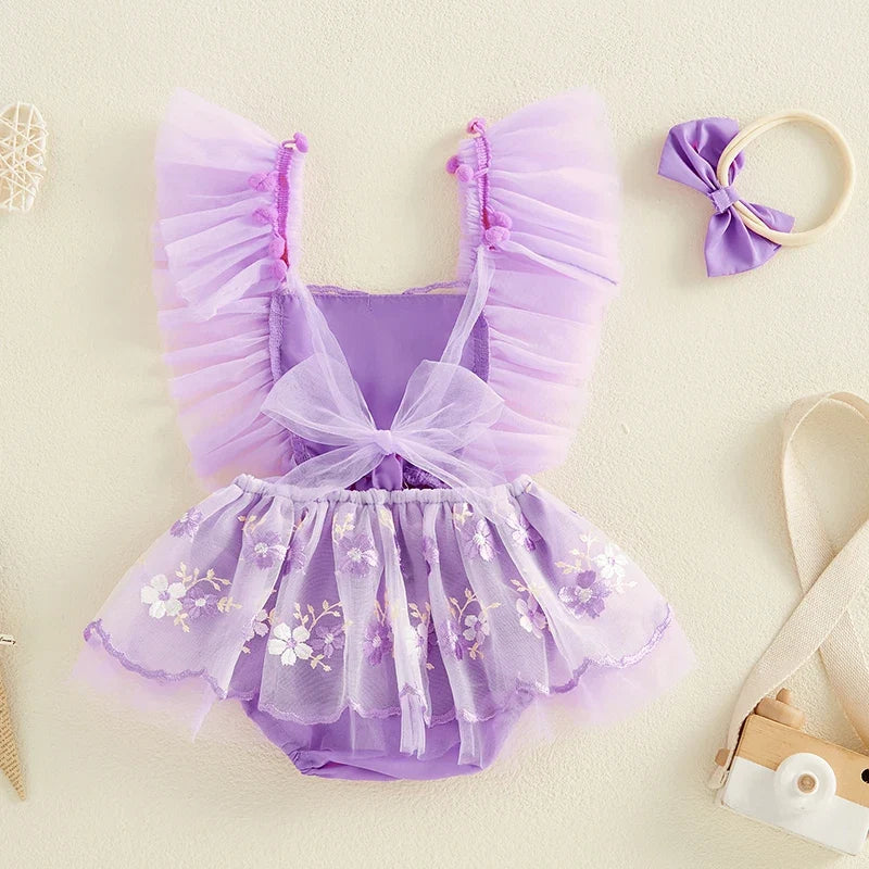 Body Infantil Feminino Floral  Com Tule