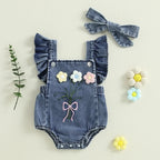 Body Jardineira Infantil Jeans Florzinhas