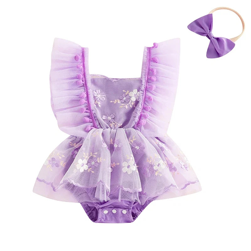 Body Infantil Feminino Floral  Com Tule