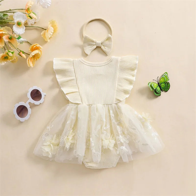Body Infantil Feminino Lacinhos Tule Floral