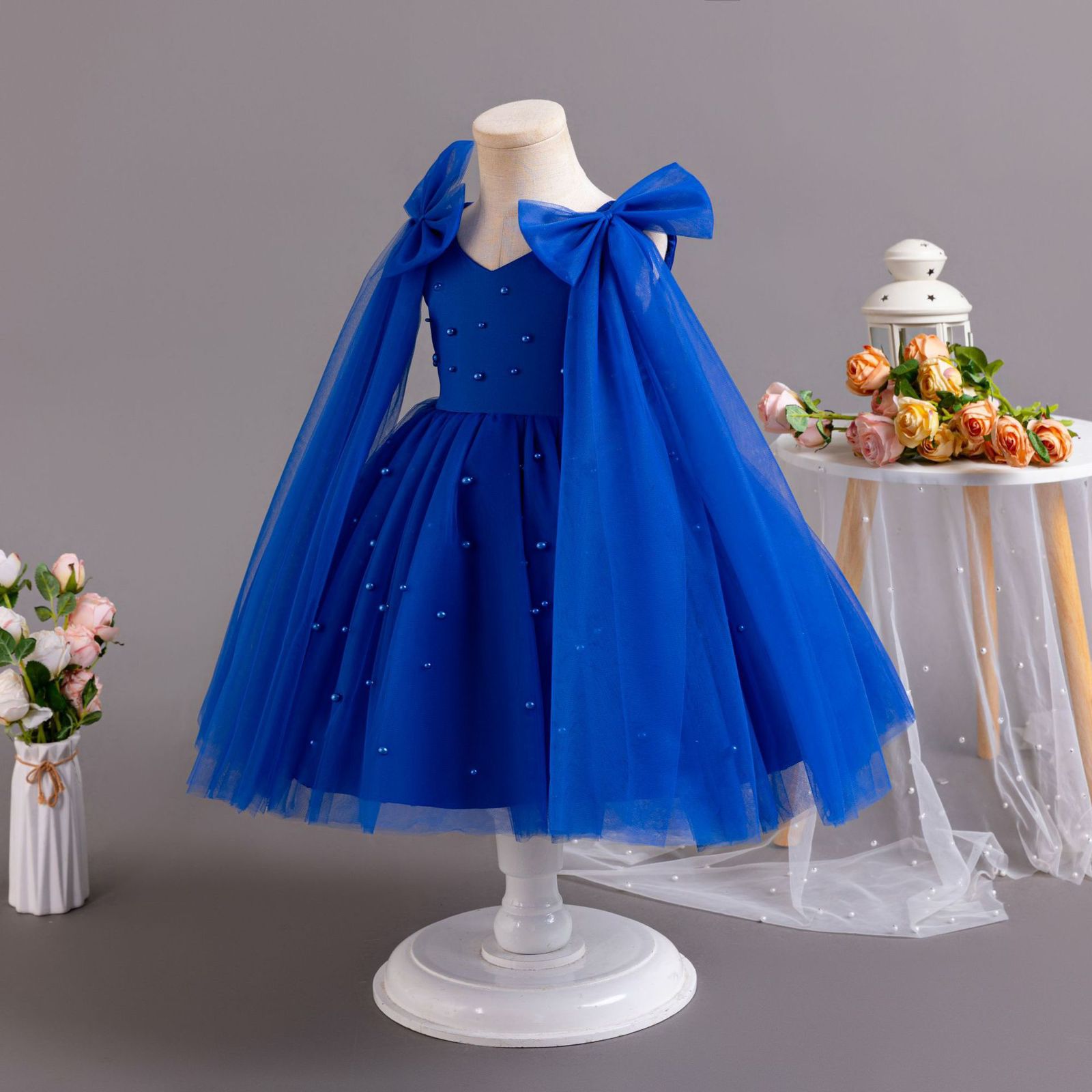Vestido Infantil Tule Ombro Laço