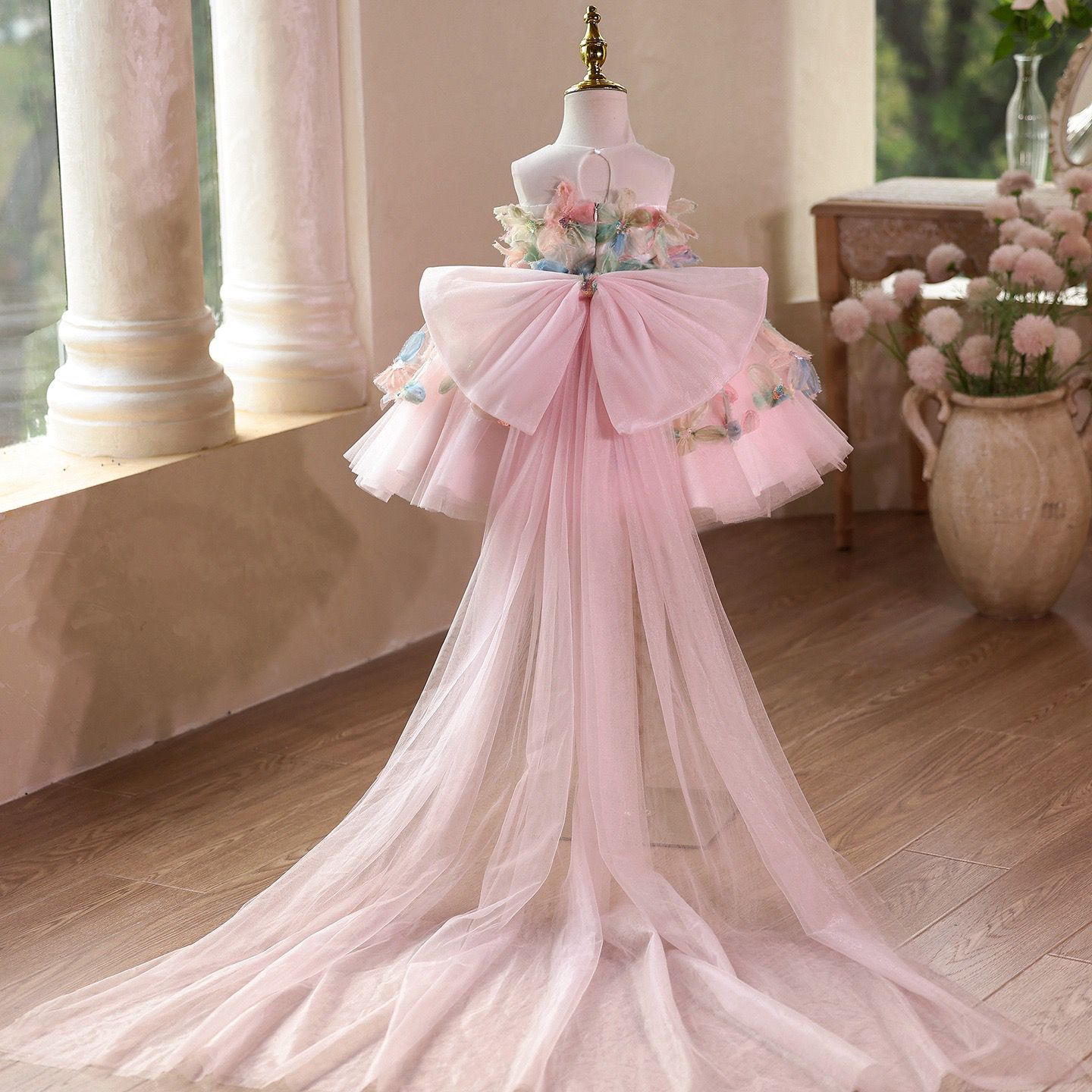 Vestido de Festa Infantil Flores e Tule