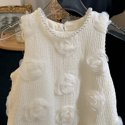 Vestido Infantil Bege Flores