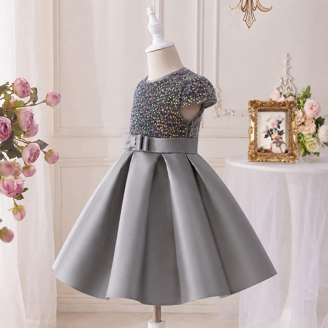 Vestido Infantil Prata Brilhante