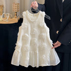 Vestido Infantil Bege Flores